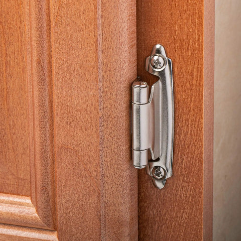 Slick Self-Closing Brushed Nickel Cabinet Hinges For Kitchen Cabinets And Doors, 10 Pair, 20 Pieces, One Half Inch Overlay installed