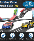 Dual Lane Slot Car Race Track Set With Four High-Speed Cars, Electric Track, and Circular Overpass Design with Flash Tracks