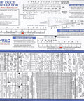 Top view of a handheld duct sizing calculator for HVAC systems with equal friction method, showing detailed scales and charts.