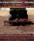 62 Inch Agricultural Landscape Rake With Tipper Latch And Spring Steel Tines clearing soil attached to tractor