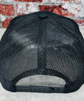 Back view of Western Style Adjustable Snapback Hat With Patch Logo In Black, Big Curl Embroidery, showing mesh and snap closure.