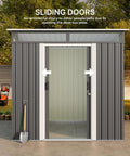 Durable 6x4 Outdoor Metal Storage Shed With Sliding Lockable Doors Bright Clear Panel Windows Built To Last And A Super Handy Tool And Bike Shed For Backyard Or Patio Weatherproof Dark Gray