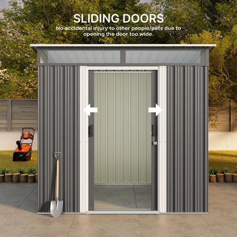Durable 6x4 Outdoor Metal Storage Shed With Sliding Lockable Doors Bright Clear Panel Windows Built To Last And A Super Handy Tool And Bike Shed For Backyard Or Patio Weatherproof Dark Gray