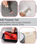 Collage showing Five Piece Paint Scraper And Putty Knife Set With Five In One Tool for home improvement use