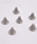 Set of seven stainless steel witches-hat waterjet stop-filter cones with bases