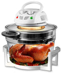 Infrared Air Fryer Convection Oven For Countertop, Halogen Toaster Style, 13 Quart 1200W, Stainless Steel with roasted chicken inside