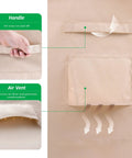 Close-up of handle and air vent on Patio Furniture Cover Waterproof UV Resistant For 72 To 84 Inch Dining Table And Chair Set Beige