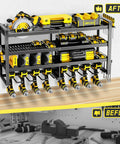 Heavy Duty Power Tool Organizer Wall Mount With Four Tier Storage And Eight Drill Holders, organized garage tools