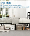 Built Tough 18 Inch Queen Metal Bed Frame With Attached Headboard showcasing underbed storage space and bedding.