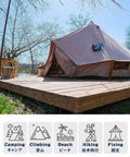 Tent set up on wooden deck secured with Deck Anchors With Carabiners Tie Down Kit For Canopies And Tents No Drill Quick Twist In Stakes