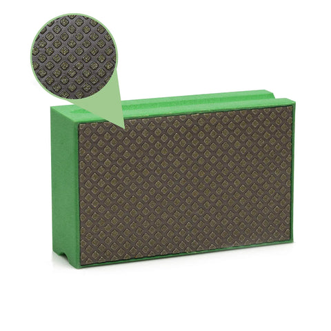 Diamond Hand Polishing Pad Grit 60 Very Coarse Foam Sanding Block with green ergonomic grip and diamond texture