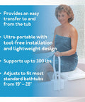 Portable Shower Bench For Tub With Adjustable Width Fits Most Bathtubs Contoured Seating For Maximum Comfort Supports Up To 300 Pounds