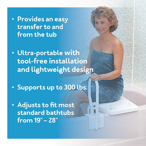 Portable Shower Bench For Tub With Adjustable Width Fits Most Bathtubs Contoured Seating For Maximum Comfort Supports Up To 300 Pounds