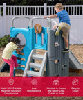 Children playing on a Vintage Style Outdoor Kids Playset With Climber And Slide For Backyard Adventures Featuring A Climbing Wall Crawl
