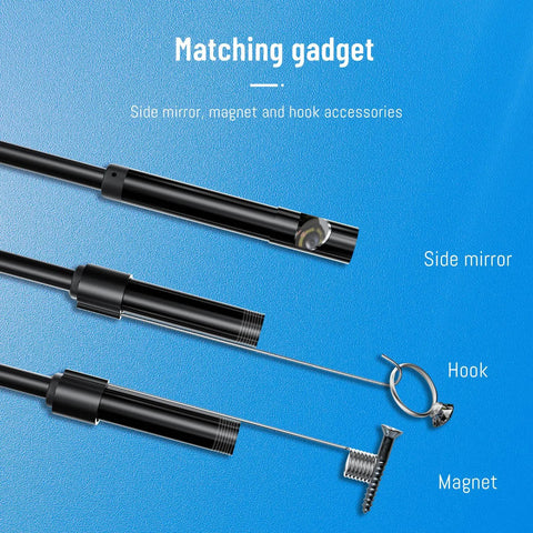 Portable Endoscope Camera With Light 1920P HD Borescope with side mirror, hook, and magnet accessories