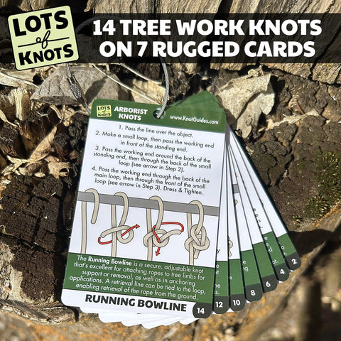 Arborist Knots Knot Cards For Tree Climbing And Trimming Waterproof 14 Page Pocket Guide on a tree stump