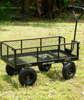 Heavy Duty Garden Cart With 880 Lbs Load Capacity showing removable sides and all terrain wheels on grass