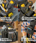 Heavy Duty Tool Belt With 20-Pocket Framer Vest, Yoke-Style Suspenders And Apron Combo, Ultra Durable 1200D Nylon pockets and gear shown