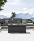 Propane Fire Pit Table With 50,000 BTU Heat For Your Backyard, 51 Inch Rectangle Fire Table, gray finish, outdoor setting.