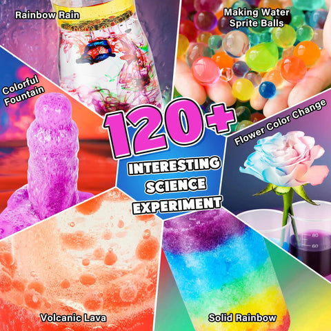 Science Kit For Kids With 120 Hands On Experiments And Scientist Costume Role Play STEM Educational Toy Set For Boys And Girls Aged Six To Twelve Awesome Birthday Gift And Fun Hands On Learning Tool with colorful experiment visuals