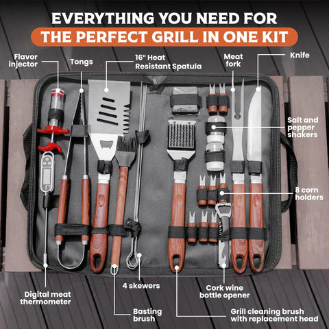 Ultimate Grill Master Gear Set for Blackstone Griddle Premium Stainless Steel BBQ Accessories with Wood Handles 24 Pack in case