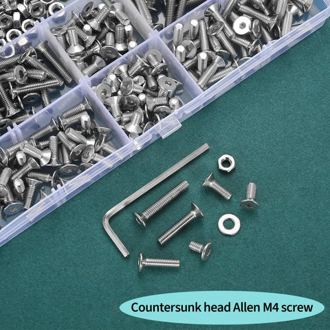 488 Piece M4 Screws Set With Bolts And Nuts Countersunk Hex Socket Flat Head Screws Assortment Includes Spanner