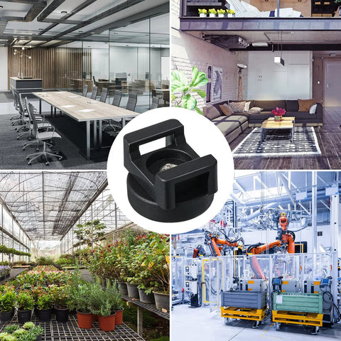 Magnetic Zip Tie Mounts Kit 250 Pieces shown in office, living room, greenhouse, and tech setups with detailed close-up of mounts.