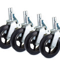 Real Deal Heavy Duty Scaffold Casters Set Of Four 8x2 Black Rubber Mold On Steel Wheels With Solid Locking Brakes close-up view