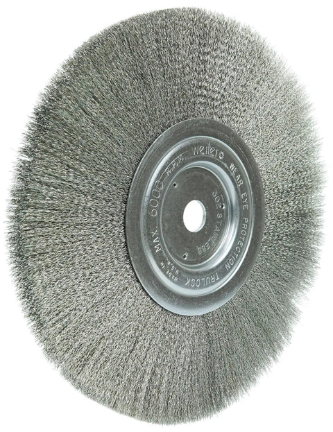 8 Inch Narrow Face Crimped Wire Wheel With Stainless Steel Fill 0.006 Inch, 5/8 Inch Arbor, For Straight Grinders, Pack Of Two, Made In USA