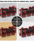 56.7 Inch Wide Beefy Heavy Duty Power Tool Organizer Wall Mount with Charging Station, shown on various wall surfaces.