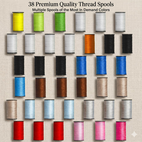 38 multicolor thread spools from Portable Sewing Kit For Beginners And Kids 142 Piece Travel Set With Needles and Scissors