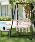 Patio Swing Chair With Stand And Cushion Heavy Duty Hanging Chair for Backyard or Bedroom 330 Lbs Capacity Beige Comfy Outdoor Seat