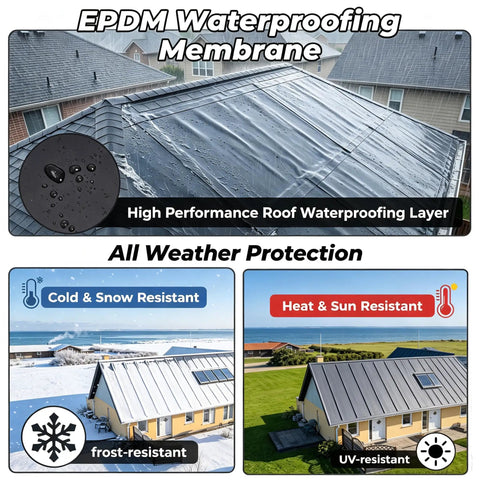 Fifty Mil Thick Self Adhesive EPDM Rubber Roofing Roll with high performance waterproof membrane for flat surface protection.