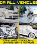 Car Wash Foam Gun And Foam Cannon For Garden Hose Scratch Free Suds Sprayer in action on car, motorcycle, ATV, and SUV