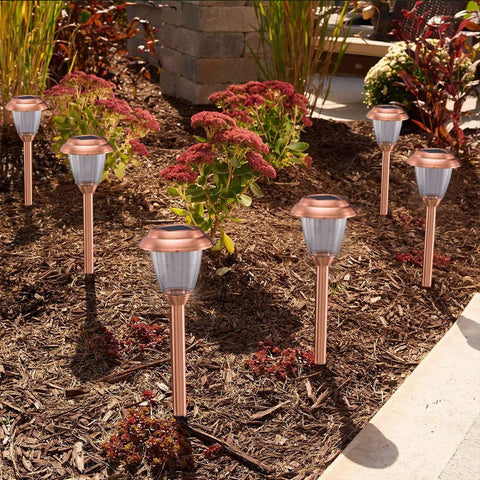 Copper Solar Path Lights Outdoor 8 Pack Dope Garden Walkway Lights Solar Powered Waterproof for lawn yard pathway with plants