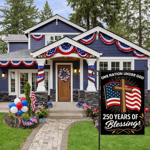 Patriotic USA Garden Flag 12x18 Inch Double Sided Waterproof Banner Celebrating 250 Years Of One Nation Under God 1776 To 2026