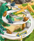 Dinosaur Climbing Slide Toy With Racing Track For Toddlers 3 4 5 6 7 8 Light Up Music Themed Car Track Set with dinosaur figures