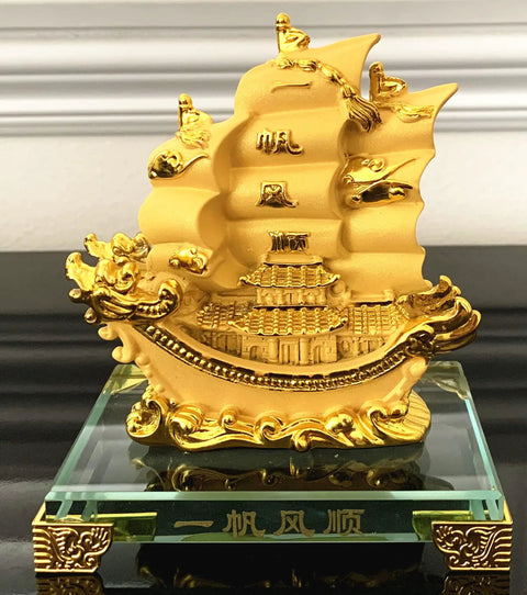 Gold Dragon Feng Shui Sailing Ship Statue For Home And Office Decor Boosts Fortune, Success, And Prosperity Dope Gift