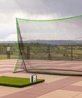 Portable Golf Sim Studio With Launch Monitor Real Time Swing Data Ball Speed Spin And Launch Angle setup on patio