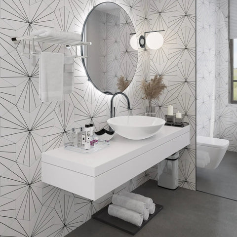 Bathroom with Hex Blanco Porcelain Floor And Wall Tile, Dope White Hex Tile 8 5 Eighths By 9 7 Eighths Inches, modern design