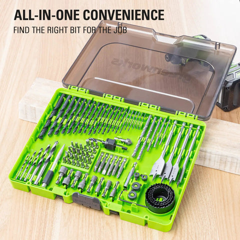 90 Piece Black Oxide Drill And Drive Bit Set With Modular Case for Wood Metal Plastic and Masonry displayed open on table