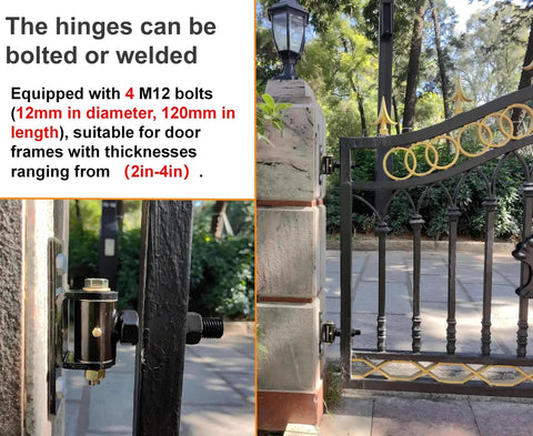 Heavy Duty T Bolt Gate Hinges Pair Handles 700 Lbs Load Bearing Thickened Solid Carbon Steel for heavy gates with M12 bolts.