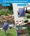 Solar Pond Aerator With 2200mAh Battery Backup, 3 Mode Solar Air Pump wall-mounted and ground stake installation options