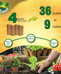 Four 1.25 Lb Coco Coir Bricks Expand To Nine Gallons, Ultra-Pure No-Rinse Seed Starter Mix, illustrated instructions with plants.