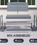 Assembly parts of Two Person Outdoor Glider Bench For Backyards And Patios In Weather Resistant HDPE Distressed Gray.