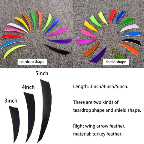 Dope Turkey Feather Arrow Fletching Vanes Kit 50 Pcs In 3 4 5 Inch Lengths Right Wing Shield And Teardrop Shapes Blue DIY Arrow Building
