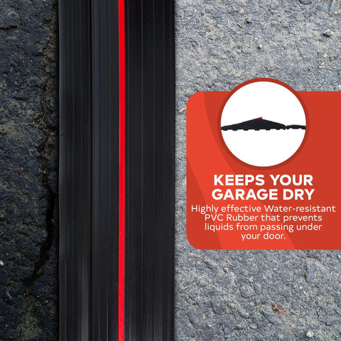 20 Foot PVC Rubber Garage Threshold Seal With Raised Edge And Red Safety Strip on concrete floor