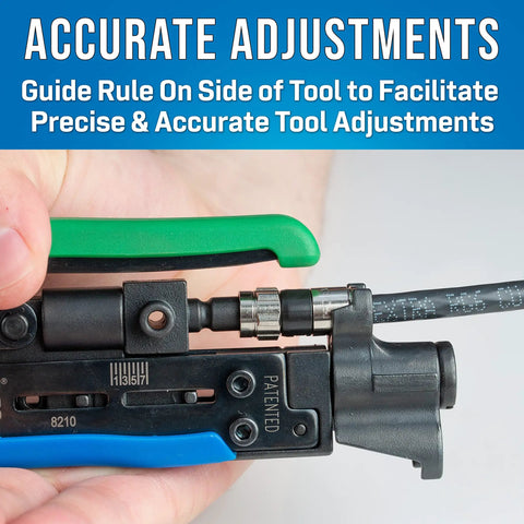 Universal Dual Head Coaxial Compression Tool For F BNC And RCA Connectors demonstrating precise adjustments