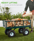 Beast Of A Heavy-Duty Garden Cart With Flatbed Conversion, 400Lb Capacity carrying firewood on grass with removable sides