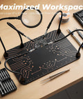 All-in-One Soldering Stand With Four Handy Helping Hands And 5X Magnifier on workbench with tools